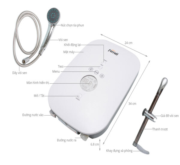Cấu tạo máy nước nóng trực tiếp tổng hợp các hãng